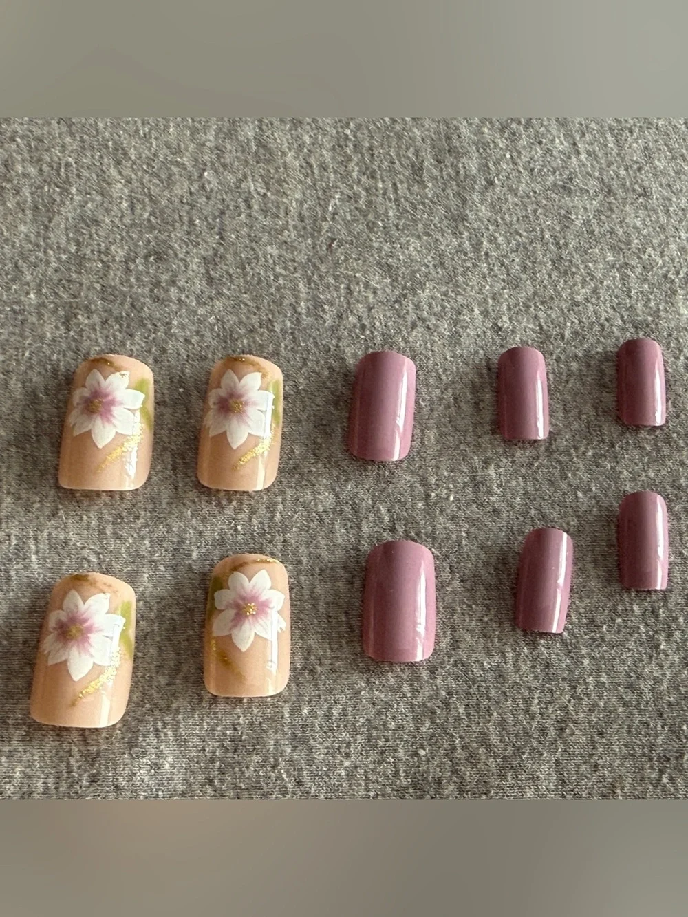 Floral Press-On Nail Set — Blush Pink & Nude
